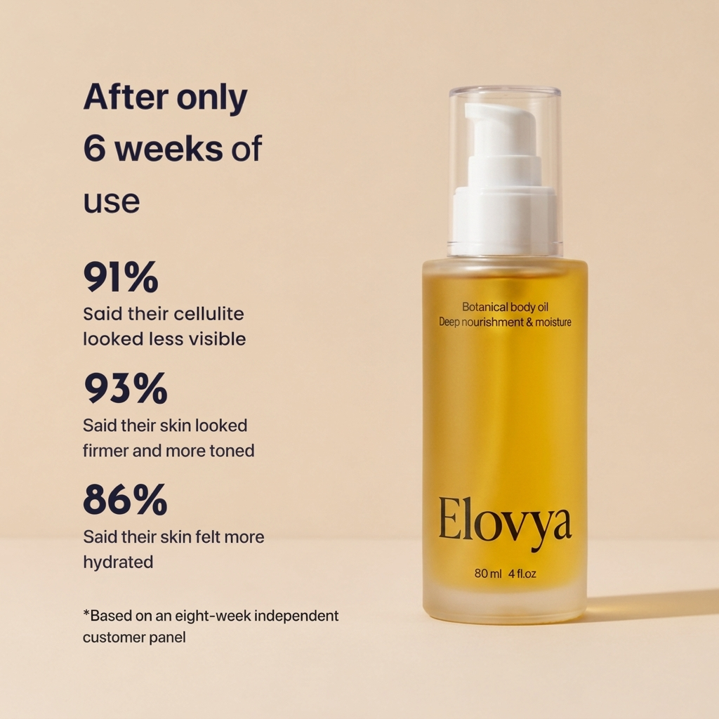 Woman using Elovya Triple Peptide Body Oil